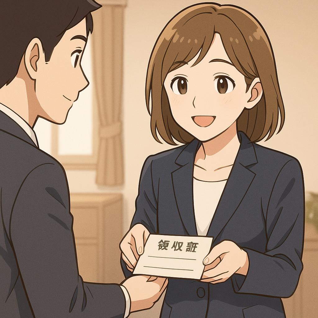 領収証を渡している